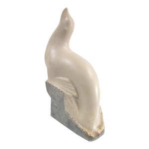 1970s Vincent Glinsky Smooth Cream Snow Seal on Rough Gray Cliff Sculpture Foundry Stone