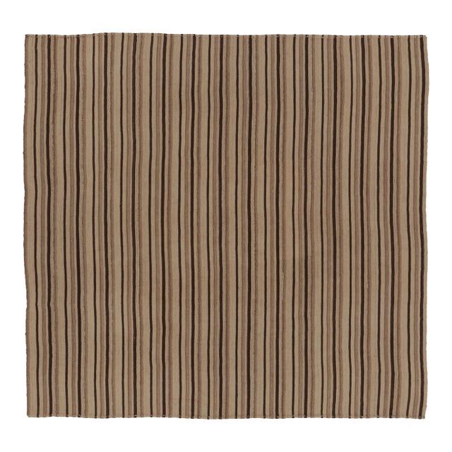 Vintage Persian Kilim, Square Rug in Neutral Vertical Stripes - Rug & Kilim For Sale