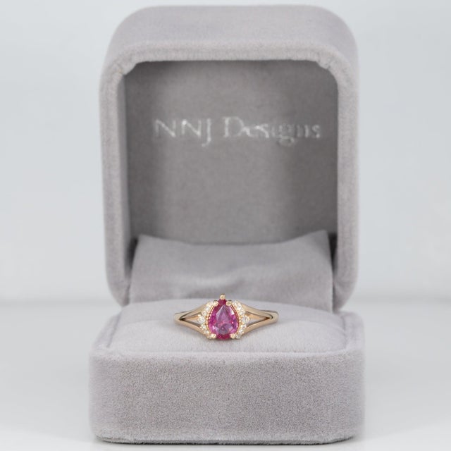 Modern Pink Sapphire Ring With Earth-Mined Diamond Accents: Solid 14k Gold, 8x5.3mm, Size 6.75 For Sale - Image 3 of 9