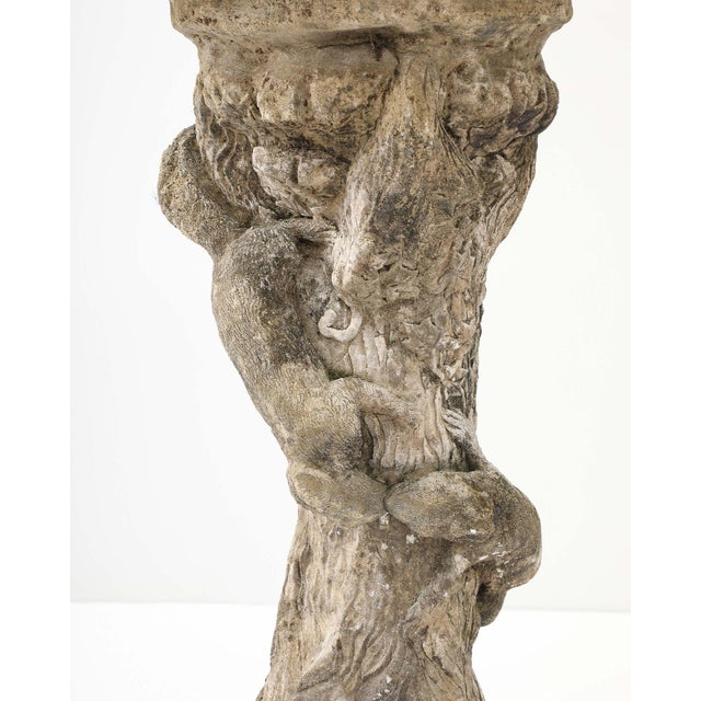 1960s Composite Stone Faux Bois Birdbath With Squirrels Garden Ornament, English 20th C. For Sale - Image 5 of 13