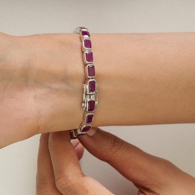 Not Yet Made - Made To Order Ruby Octagon Cut Tennis Bracelet in 925 Sterling Silver For Sale - Image 5 of 10