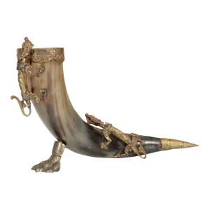 Antique Brass Dragon Mounted Drinking Horn