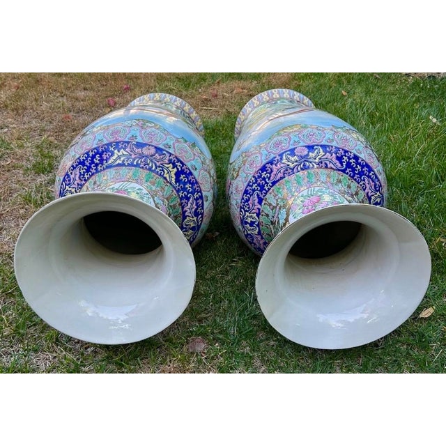 1930s Pair of Monumental Chinese Famille Rose Canton Gold Gilt Palace Vases For Sale - Image 17 of 18