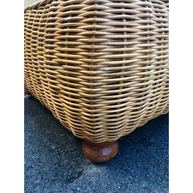 Late 20th Century Woven Wicker Ottoman Chinoiserie Toile Upholstery For Sale - Image 5 of 5