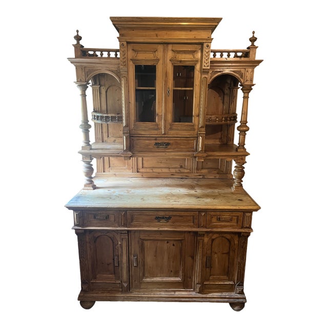 Late 19th Century Central European Pine Sideboard With Hutch For Sale
