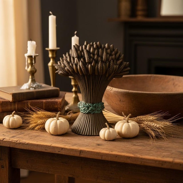 1970s Vintage Cast Iron Wheat Sheaf Doorstop-Gold-Country-Farmhouse-Rustic-Cottage For Sale - Image 5 of 11