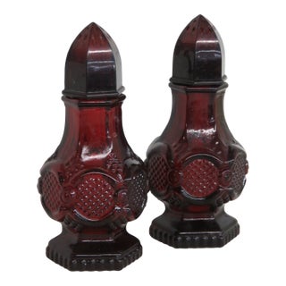 Avon Cape Cod Collection Ruby Red Glass Salt and Pepper Shakers 2pc Pair 4986b For Sale