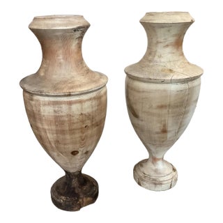 Pair of Wood Turned Urns For Sale