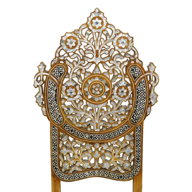 Antique Moroccan Love Seat Inlaid & Pair of Chairs For Sale - Image 4 of 10