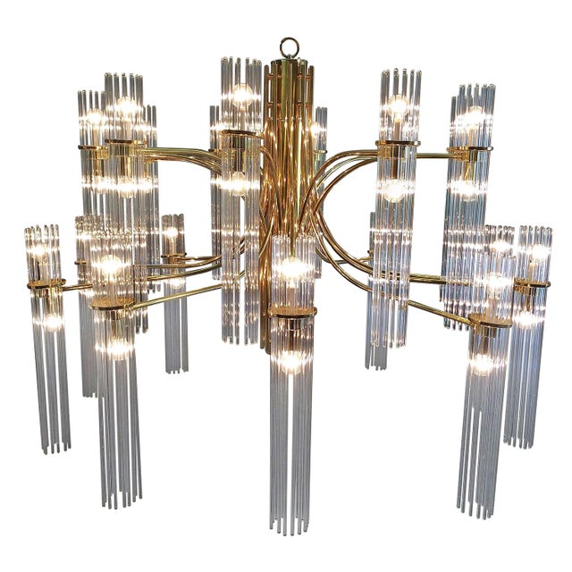 1970s Gaetano Sciolari Brass & Glass Chandelier For Sale - Image 9 of 9