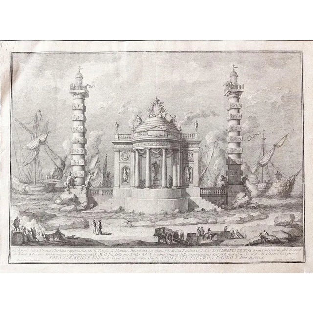 The Temple of Neptune is an original black and white etching realized by Giuseppe Vasi. Good conditions except for the...