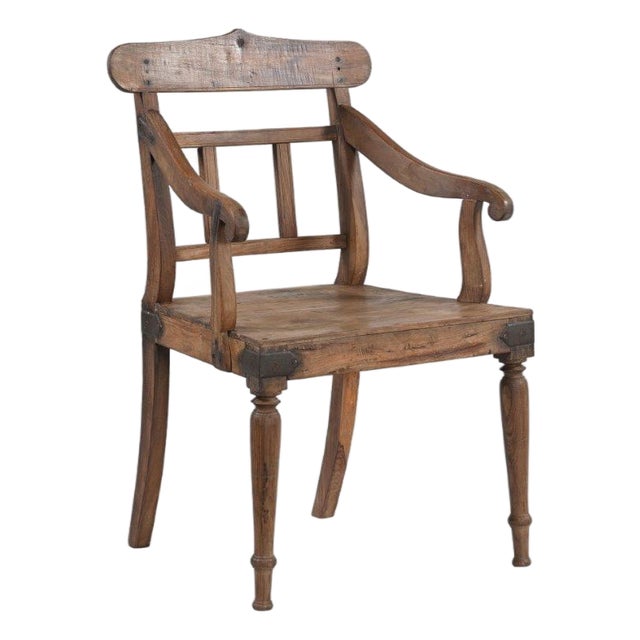 Vintage Anglo-Indian Teakwood Armchair For Sale