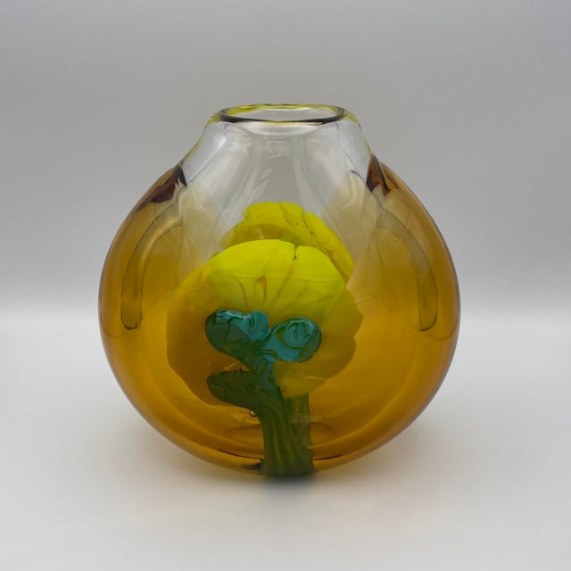 Vintage Art Glass Vase in Yellow and Turquoise by Jiri Suhajek for Moser Karlsbad, 1970 For Sale - Image 16 of 16
