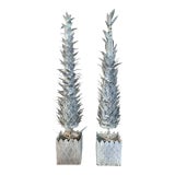Late 19th Century Large Potted Zinc Topiary Trees With Verdigris Finish - A Pair For Sale