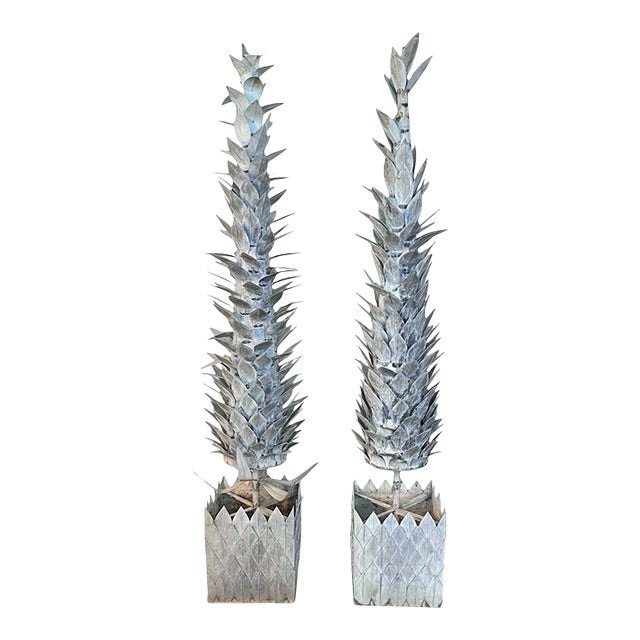 Late 19th Century Large Potted Zinc Topiary Trees With Verdigris Finish - A Pair For Sale