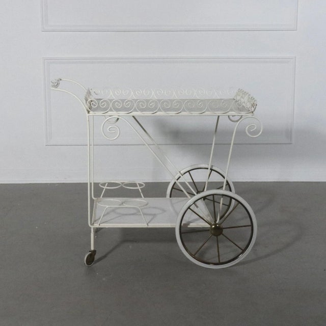 Mid-Century Modern 1950's White Metal Serving Trolley Bar Cart, Germany For Sale - Image 3 of 7