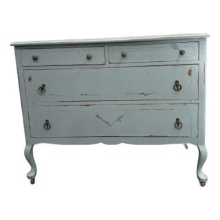 1930s Vintage Mahogany Chest Painted Powder Blue For Sale