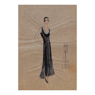 Lanvin of Paris C1920s Original Fashion Illustration in Gouache For Sale