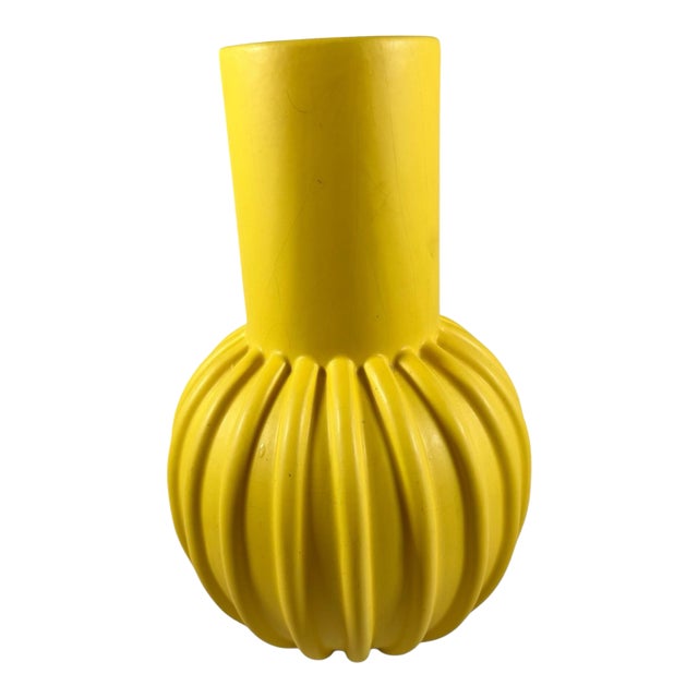 Large Ribbed Yellow Vase From Ikea Rare For Sale