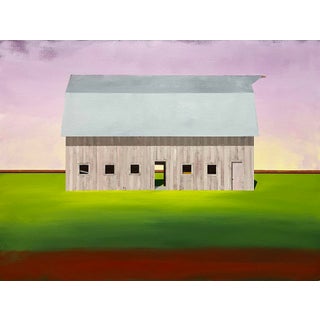 Northern Breeze by Justin Wheatley | Oil on Canvas Painting of a simple barn in a field For Sale