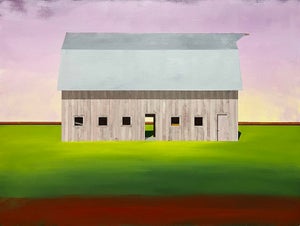 Northern Breeze by Justin Wheatley | Oil on Canvas Painting of a simple barn in a field