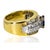 14K two tone gold ring with one emerald cut sapphire weighing 1.05 carats and 30 princess cut diamonds weighing 3.06...