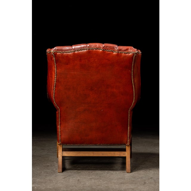 Mid 20th Century Vintage Wingback Tufted Leather Chesterfield Armchair in Burnt Red For Sale - Image 5 of 16