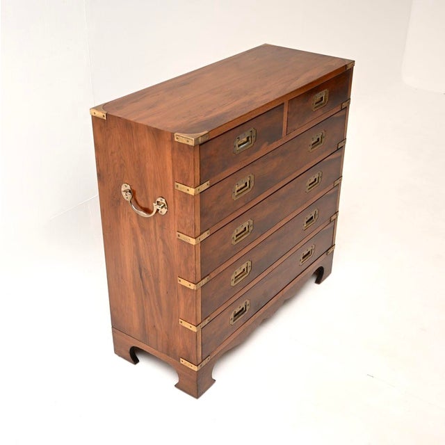Vintage Military Campaign Style Chest of Drawers in Yew Wood, 1930 For Sale - Image 3 of 10