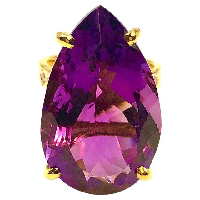 Bochic "Capri" Natural Pear Shape Amethyst & Diamond Set In 18K Gold & Silver For Sale - Image 15 of 18