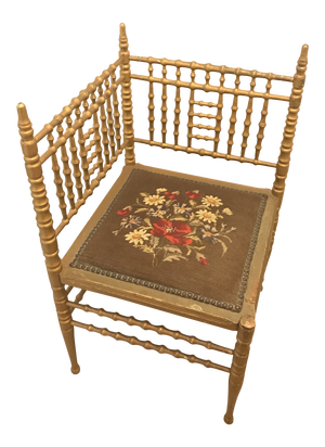 Late 19th Century Vintage Heywood Wakefield Faux Bamboo Gilded Victorian Corner Chair