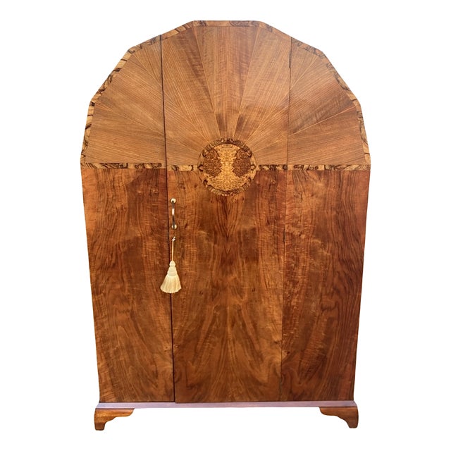 Art Deco Hexagonal Topped Walnut Wardrobe, 1930s For Sale