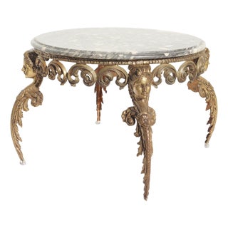 Rococo Table in Gilded Bronze with Marble Top, 1800s For Sale