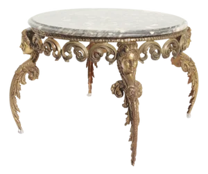Rococo Table in Gilded Bronze with Marble Top, 1800s