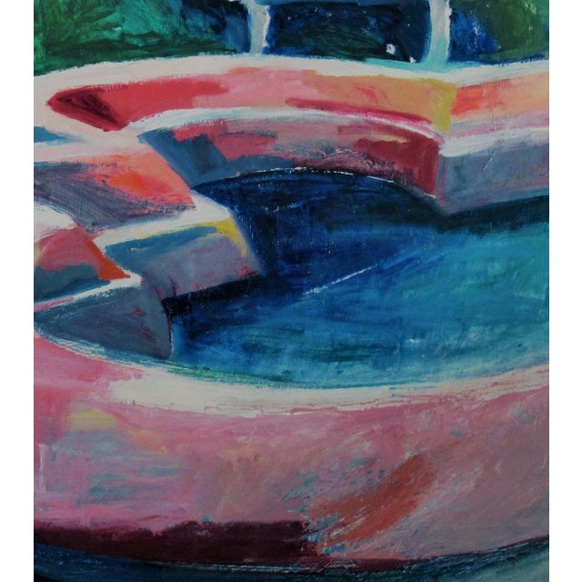 This colorful artwork ""Villa Schifanoia, Florence" 1984 is an oil painting on paper by American artist Patrice Lombardi....