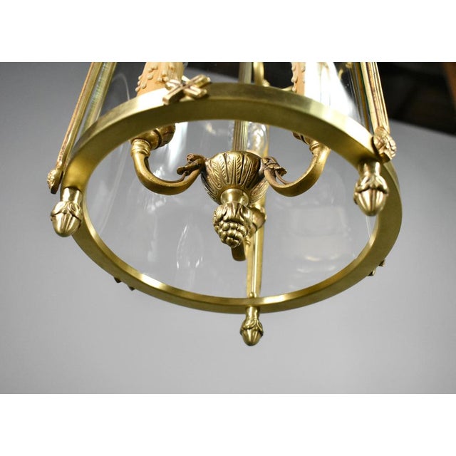 French Louis XVI Style Triple Light Hall Lantern in Bronze, 1930s For Sale - Image 11 of 14