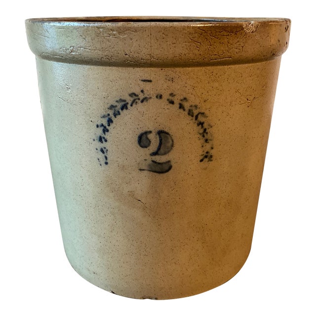 Antique Primitive Monmouth Stoneware Pottery 2 Gallon Crock For Sale