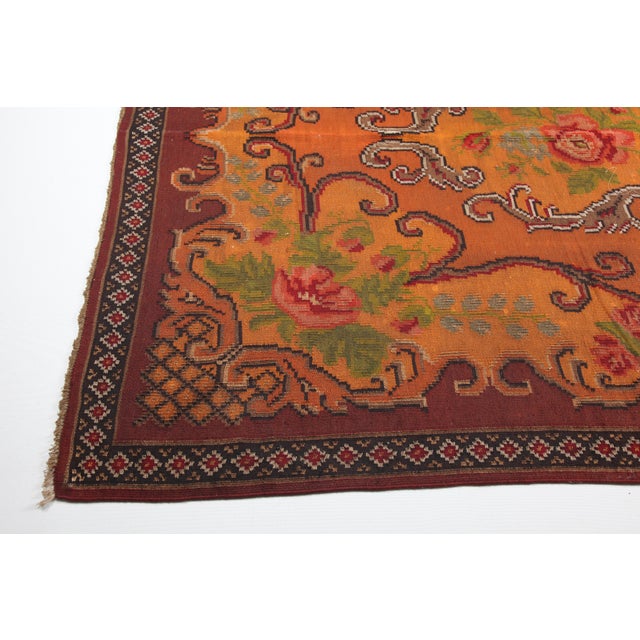 Mid 20th Century Handwoven Vintage Moldovan Kilim With Floral Medallions in Warm Terracotta & Rose -5' 11'' X 9' 5'' For Sale - Image 5 of 11