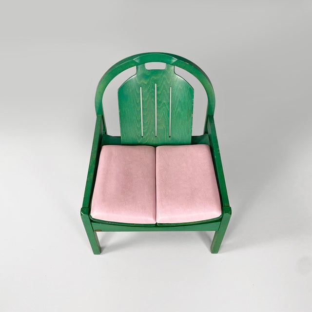 Mid-Century Modern French Modern Argos Armchair in Pink Leather and Green Wood by Baumann, 1970s For Sale - Image 3 of 18