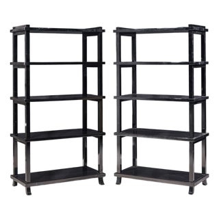 Baker Black Lacquered Etagere Shelves - Pair For Sale