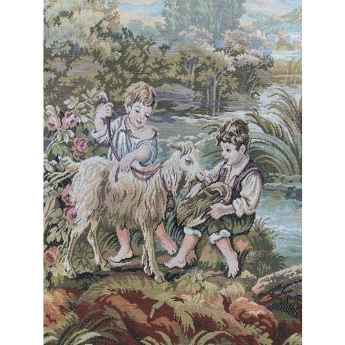 Vintage French Jacquard Pastoral Loves Tapestry in the style of Aubusson, 1950s For Sale - Image 14 of 18