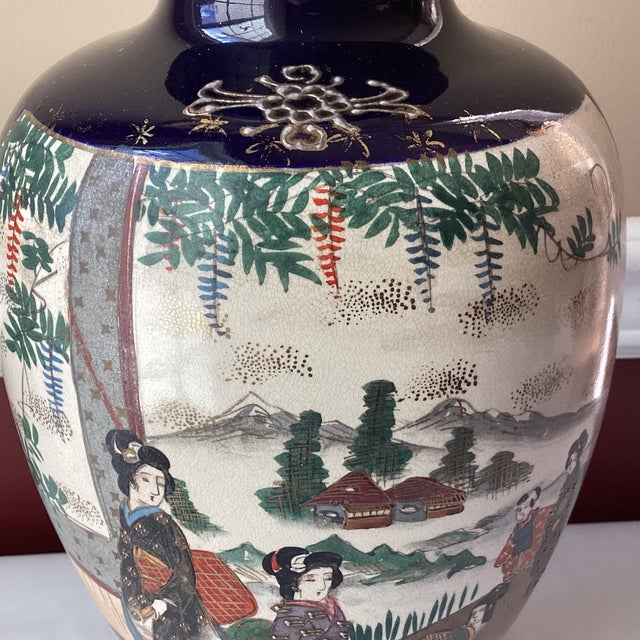 VTG/Antique Japanese Cobalt Porcelain Satsuma Figural Vase, Marked, 12 1/2” Tall For Sale In Washington DC - Image 6 of 12