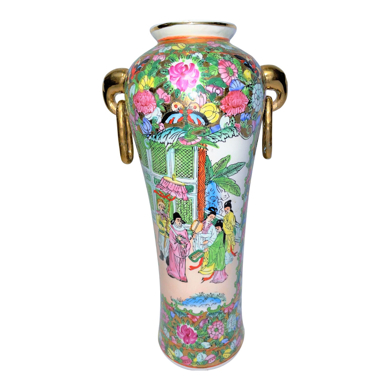 Vintage Chinoiserie Rose Medallion Elephant Eared Vase Chairish