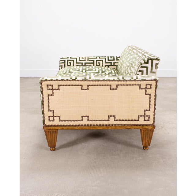 20th C. Art Deco Style Greek Key Velvet and Raffia Settee For Sale In Sacramento - Image 6 of 18