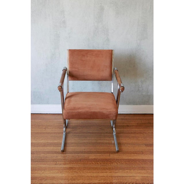 Pair of Mid-Century Modern Side Chairs in Light Chocolate Suede For Sale In Los Angeles - Image 6 of 11