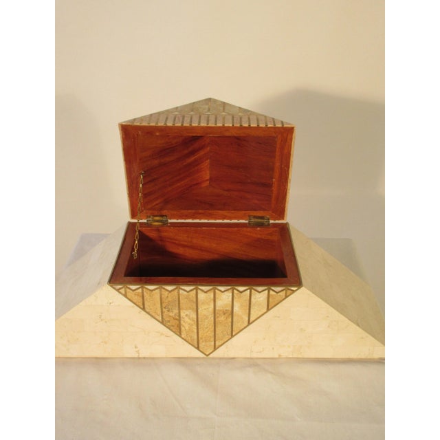 Brass 1980s Tessellated Stone With Brass Inlay Pyramid Shaped Box For Sale - Image 8 of 9