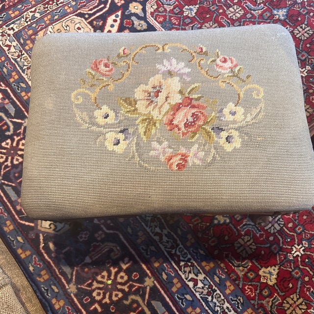 Early 20th Century Victorian Foot Stool With Needlepoint Top For Sale - Image 4 of 7