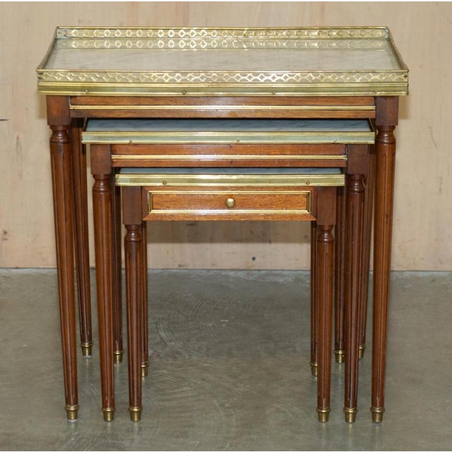 Vintage French Empire Nesting Tables in Italian Carrara Marble & Brass, Set of 3 For Sale - Image 18 of 18