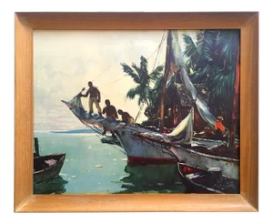 Anthony Thieme Mid Century 1950's Framed Lithograph Print " Southern Waters Nassau "