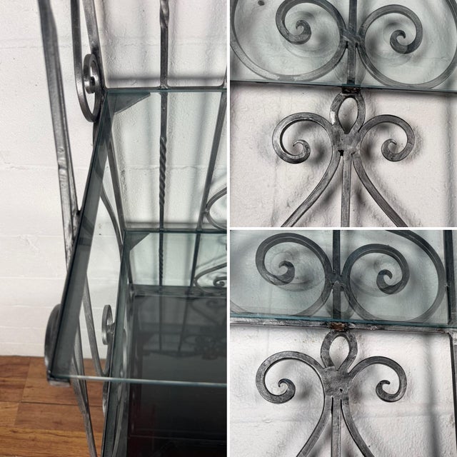 Maitland Smith Neoclassical Leather Wrapped Base Ornate Ironwork Baker’s Rack For Sale - Image 12 of 12
