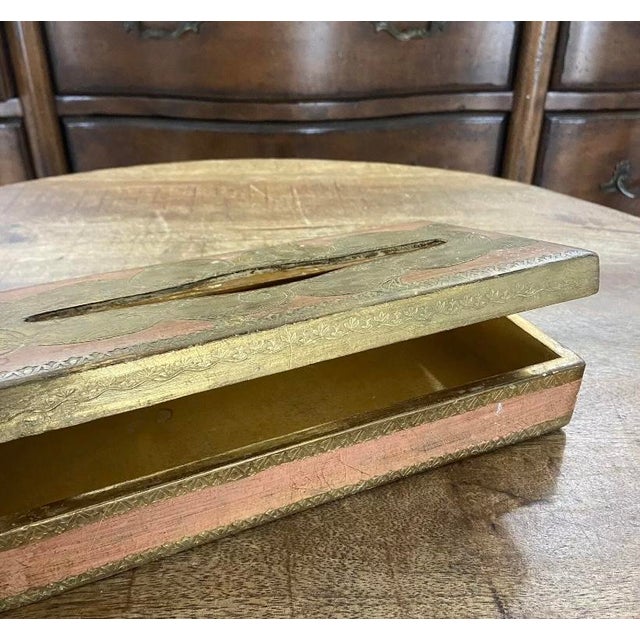 Mid to Late Twentieth Century Italian Florentine Long Tissue Box Holder in Blush Pink and Gold For Sale - Image 4 of 8